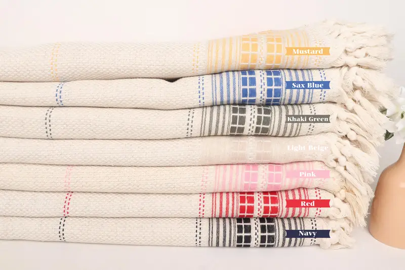 Turkish Tablecloth, Welcome Wedding Gift, Woven Blanket, 96x94 Linen Striped Towel, Throw Blanket, Bachelorette Party Favors, Wedding Hand Made Gift - 2