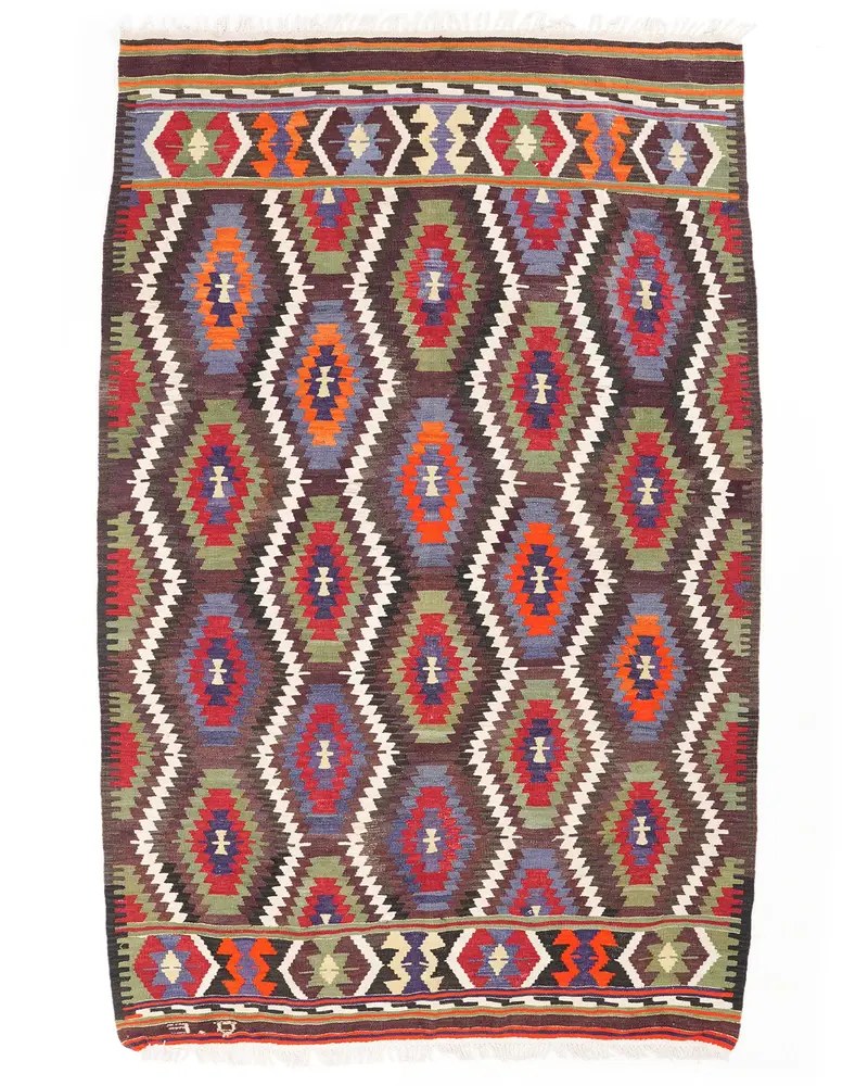 Kahverengi ve Yeşil Halı, 5,1x8 ft Zarif Zemin Çözümü