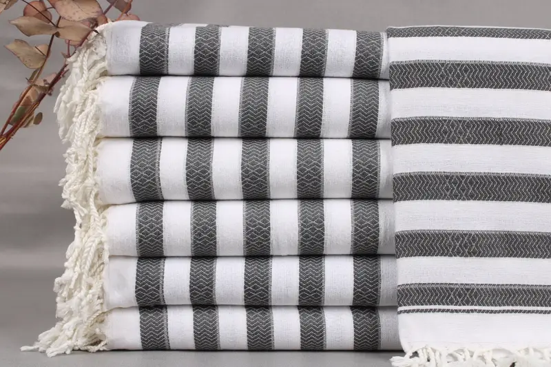 Dark Gray Striped Bath Towel, Turkish Cotton, 36x71 Inches
