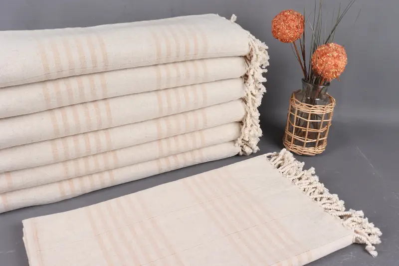 Turkish Towel Organic Cotton Mustard Stripes, 36x67 Inches