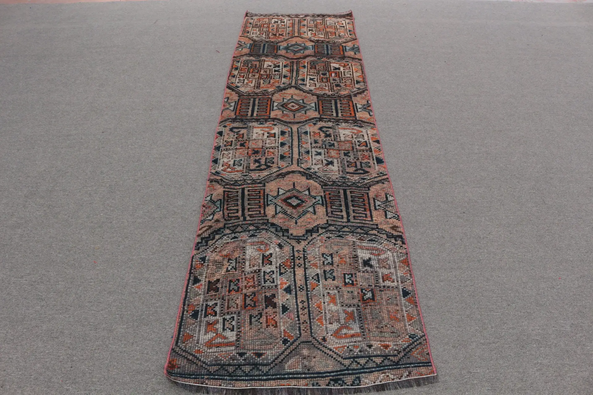Vintage Teppich, 2,6x9,6 ft Läufer Türkischer Teppich, Herki Braun Blau Blumenteppich - 1