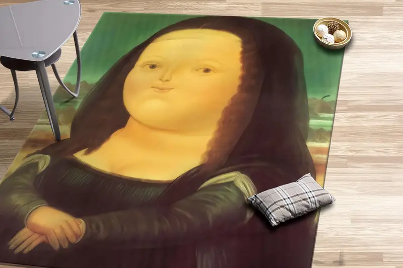 モダンな抽象プリントラグ: モナリザとボテロの出会い