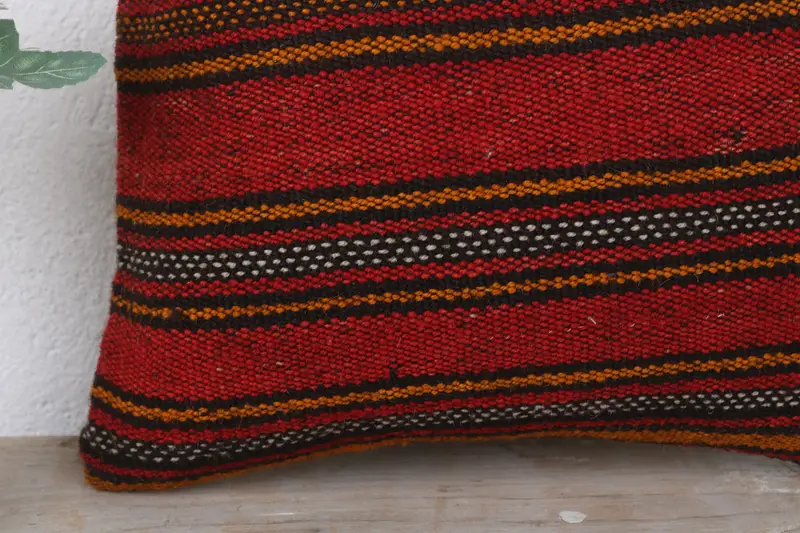 Ethnical Kilim Rug Pillow, Ethnic Cushion Cover, 12x12 Red Pillow Sham, Kilim Pillow, Car Cushion Case, Handmade Kilim Cushion, Pillow Sham - 3