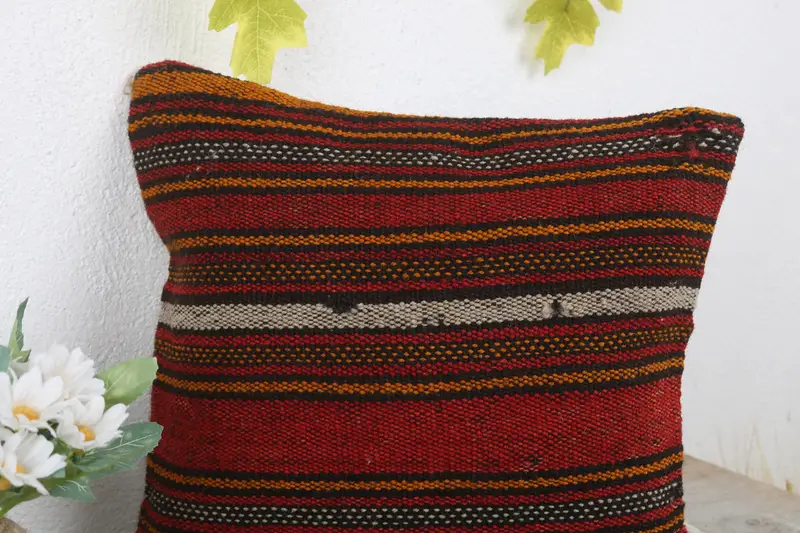 Ethnical Kilim Rug Pillow, Ethnic Cushion Cover, 12x12 Red Pillow Sham, Kilim Pillow, Car Cushion Case, Handmade Kilim Cushion, Pillow Sham - 5