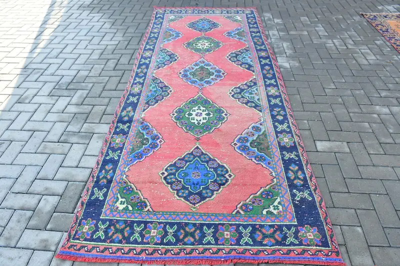 Oushak Halı, 4.1x10.6 ft Türk Halısı, Kırmızı Çiçekli Halı Yün - 1