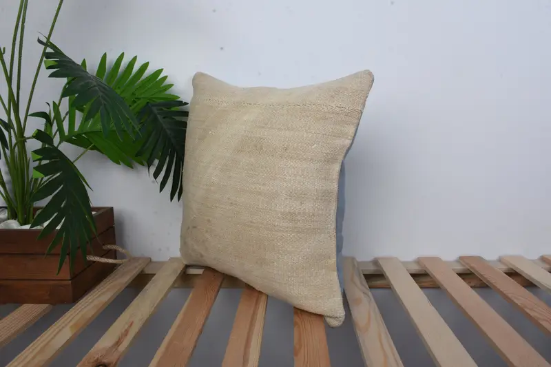Customized Pillow Cover, Pillow Case, 16x16 Beige Pillow Cover, Cozy Throw Cushion, Kilim Cushion Sham, Antique Pillows, Turkish Kilim Pillow - 5