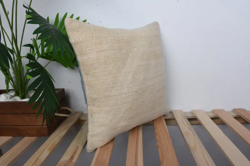 Customized Pillow Cover, Pillow Case, 16x16 Beige Pillow Cover, Cozy Throw Cushion, Kilim Cushion Sham, Antique Pillows, Turkish Kilim Pillow - 4