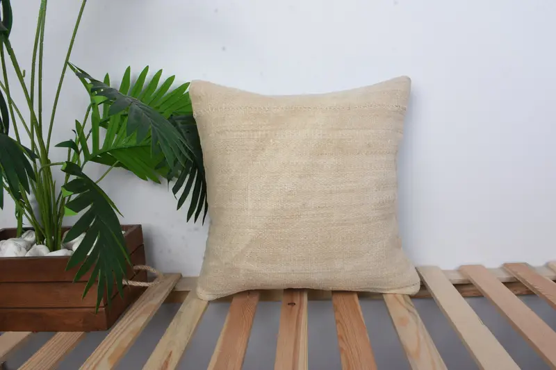 Customized Pillow Cover, Pillow Case, 16x16 Beige Pillow Cover, Cozy Throw Cushion, Kilim Cushion Sham, Antique Pillows, Turkish Kilim Pillow - 1