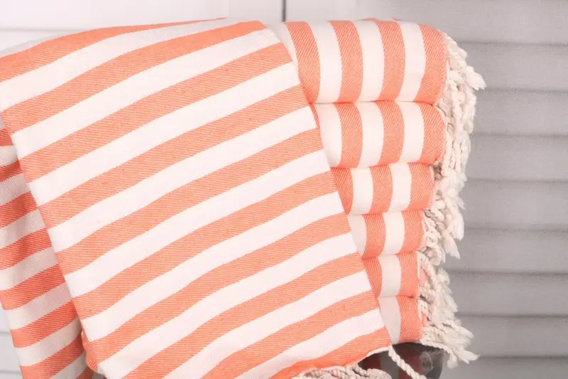 Orange Cotton Towel Striped Monogram Beach Towel 36x79 Inches