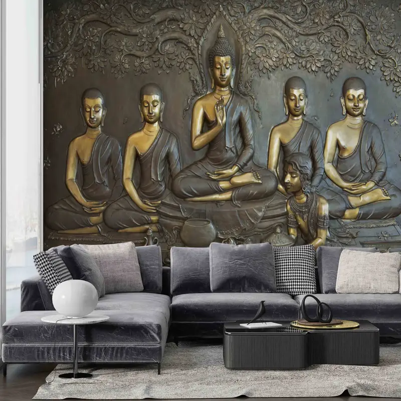 Meditation Wall Mural, Modern Wall Art, Room Wall Decor, Buddha Statue Wall Print, Buddhist Wall Decals, Wallpaper Panels, Wall Art Decor - 1