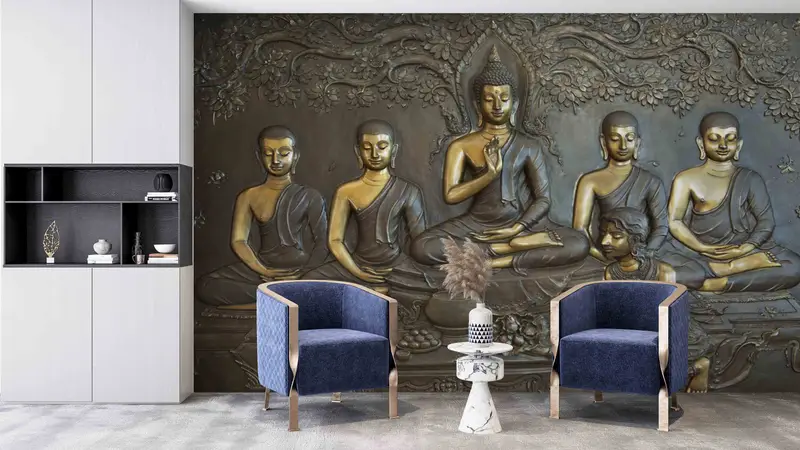 Meditation Wall Mural, Modern Wall Art, Room Wall Decor, Buddha Statue Wall Print, Buddhist Wall Decals, Wallpaper Panels, Wall Art Decor - 2