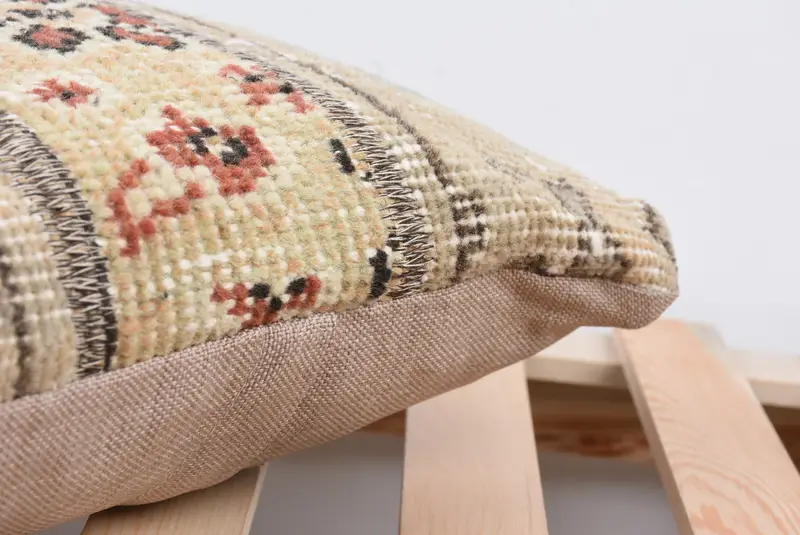 Ethnical Kilim Rug Pillow, 14x14 Beige Cushion Case, Neutral Throw Cushion, Pillow, Antique Pillows, Vintage Kilim Throw Pillow - 7