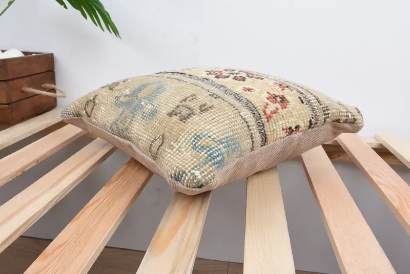 Ethnical Kilim Rug Pillow, 14x14 Beige Cushion Case, Neutral Throw Cushion, Pillow, Antique Pillows, Vintage Kilim Throw Pillow - 6