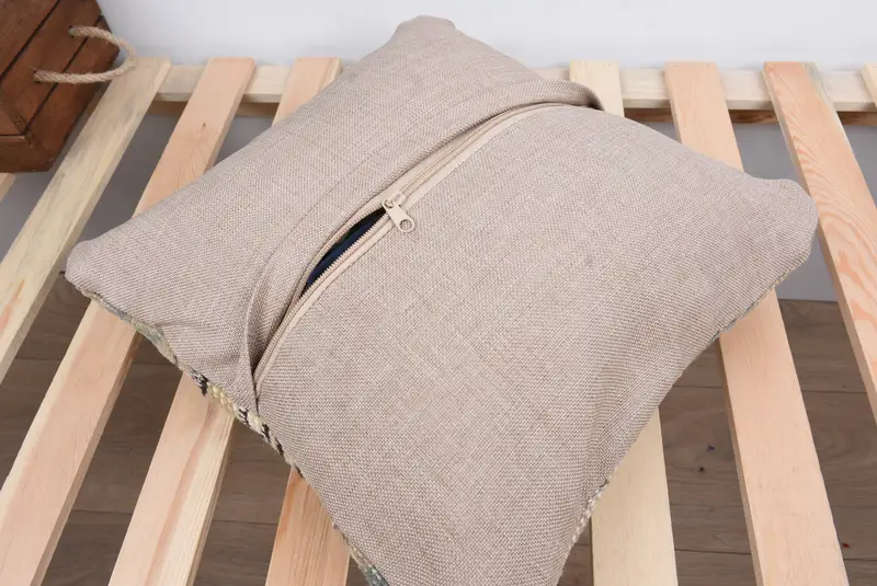 Ethnical Kilim Rug Pillow, 14x14 Beige Cushion Case, Neutral Throw Cushion, Pillow, Antique Pillows, Vintage Kilim Throw Pillow - 8