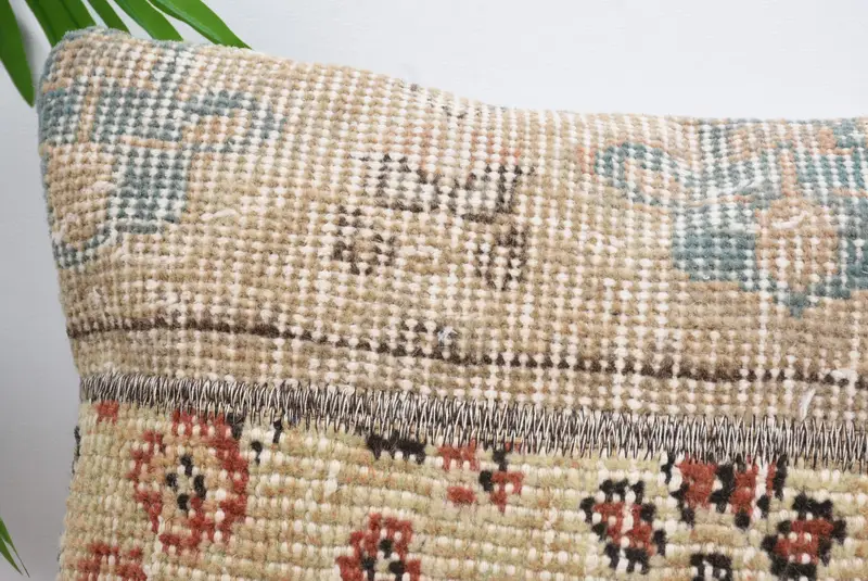 Ethnical Kilim Rug Pillow, 14x14 Beige Cushion Case, Neutral Throw Cushion, Pillow, Antique Pillows, Vintage Kilim Throw Pillow - 2
