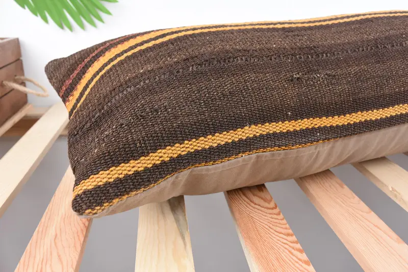 Luxury Cushion Cover, 12x36 Brown Pillow Sham, Boho Pillow Sham Cover, Throw Kilim Pillow, Cushion, Handmade Pillow Cover, Vintage Pillow - 6