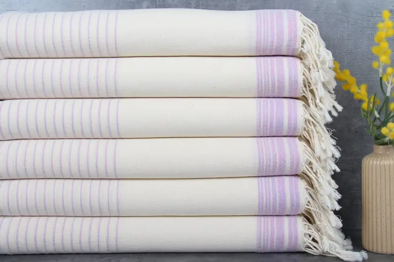 Turkish Beach Towel Organic Cotton Striped Pink Lilac, 36x67 Inches