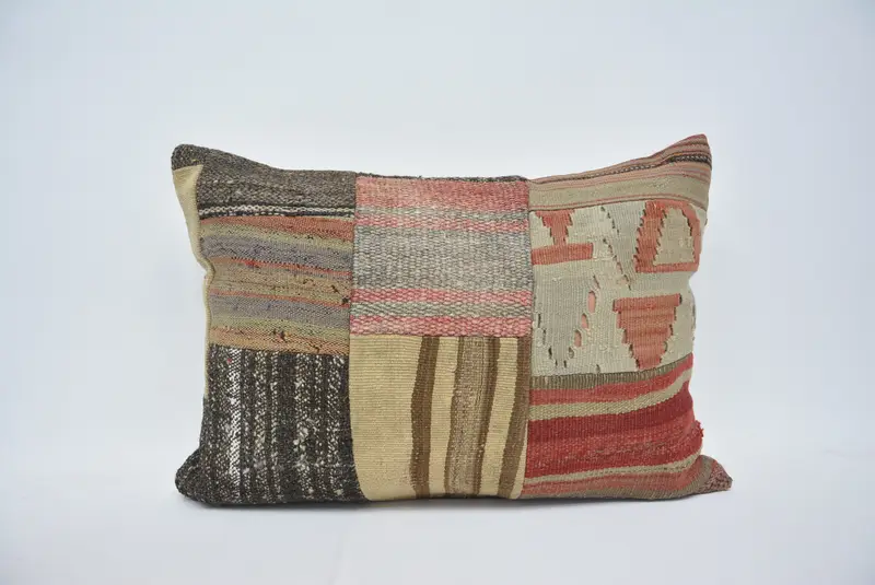 Red & Brown Geometric Embroidered Pillow, 20x28 Inches Size Pillow - 1