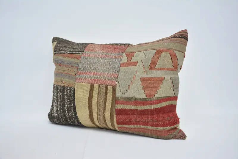 Red & Brown Geometric Embroidered Pillow, 20x28 Inches Size Pillow - 4