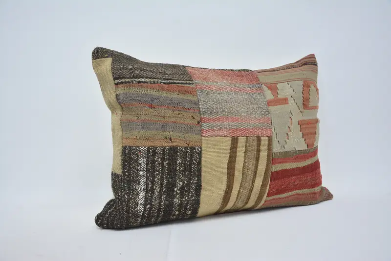 Red & Brown Geometric Embroidered Pillow, 20x28 Inches Size Pillow - 3