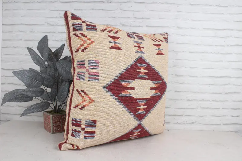 Art Deco Cushion Cover, Vintage Kilim Pillow, 28x28 Beige Pillow Case, Custom Pillow Cover, Pillow Sham, Antique Pillows, Ethnical Kilim Rug Pillow - 3