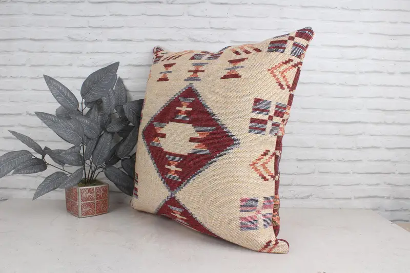 Art Deco Cushion Cover, Vintage Kilim Pillow, 28x28 Beige Pillow Case, Custom Pillow Cover, Pillow Sham, Antique Pillows, Ethnical Kilim Rug Pillow - 4