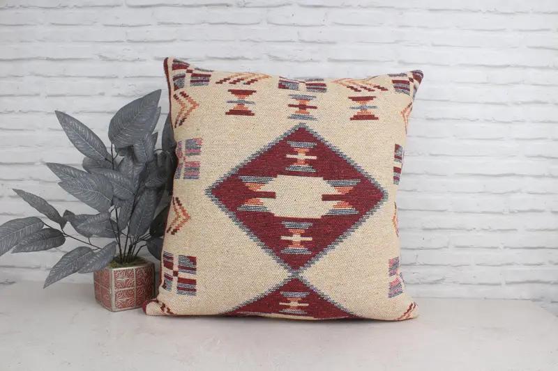Art Deco Cushion Cover, Vintage Kilim Pillow, 28x28 Beige Pillow Case, Custom Pillow Cover, Pillow Sham, Antique Pillows, Ethnical Kilim Rug Pillow - 1