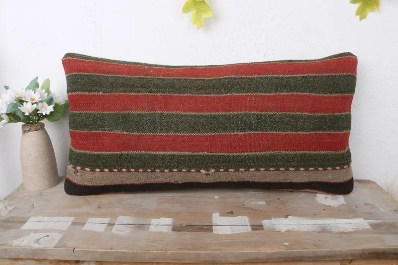 Cushion, Vintage Pillow, 12x24 Orange Cushion Cover, Outdoor Throw Cushion, Ethnic Pillow Cover Cushion Cover, Boho Pillow, Kilim Cushion Sham - 2