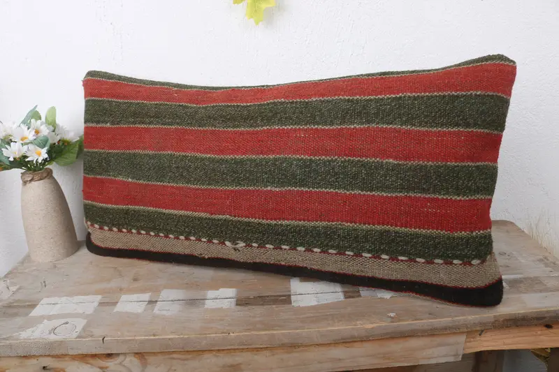 Cushion, Vintage Pillow, 12x24 Orange Cushion Cover, Outdoor Throw Cushion, Ethnic Pillow Cover Cushion Cover, Boho Pillow, Kilim Cushion Sham - 4