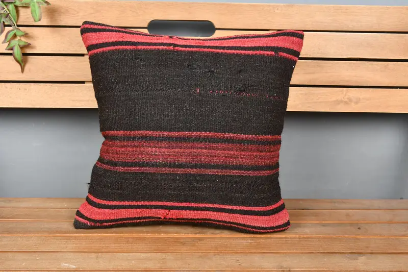 Ethnical Kilim Rug Pillow, Couch Pillow Cover, Vintage Kilim Pillow, Cushion Case, Knitted Pillow Case, 18x18 Brown Pillow, Pillow for Couch - 6