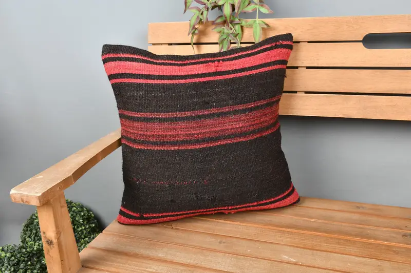 Ethnical Kilim Rug Pillow, Couch Pillow Cover, Vintage Kilim Pillow, Cushion Case, Knitted Pillow Case, 18x18 Brown Pillow, Pillow for Couch - 1
