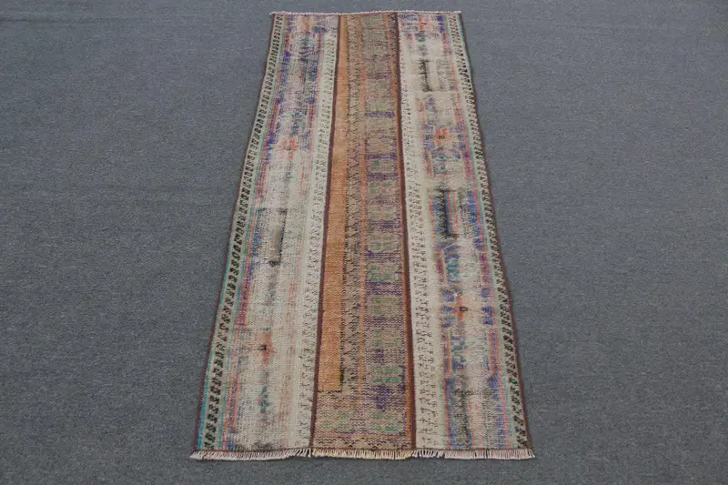 Vintage Türk Halısı, 2.4x5.6 ft Küçük Halı, Mavi Oushak Puantiyeli Halı - 1