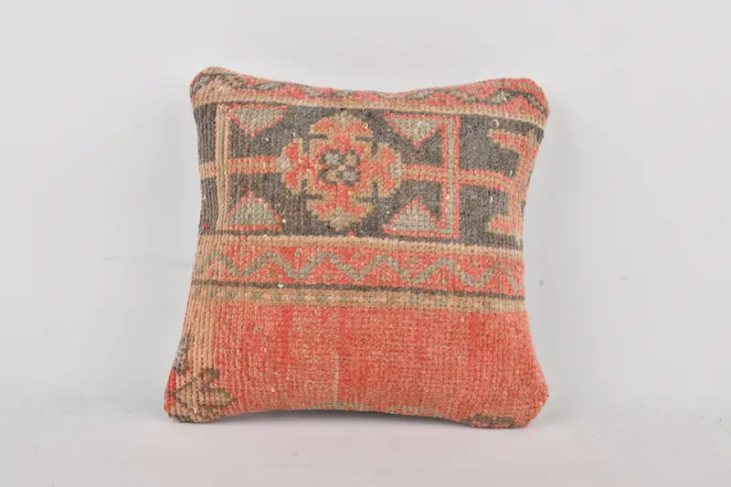14x14 Red Kissenbedeckung, türkisches Kilim -Kissen, dekorative Bolsterkissenbedeckung, Boho -Kissenschein -Abdeckung, Kissenbezüge, ethnischer Kilimteppichkissen Kissen - 1