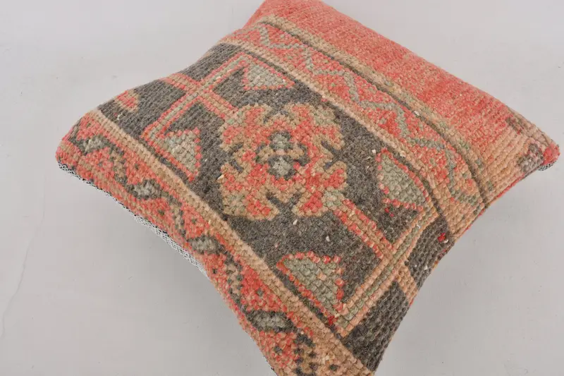 14x14 Red Kissenbedeckung, türkisches Kilim -Kissen, dekorative Bolsterkissenbedeckung, Boho -Kissenschein -Abdeckung, Kissenbezüge, ethnischer Kilimteppichkissen Kissen - 6