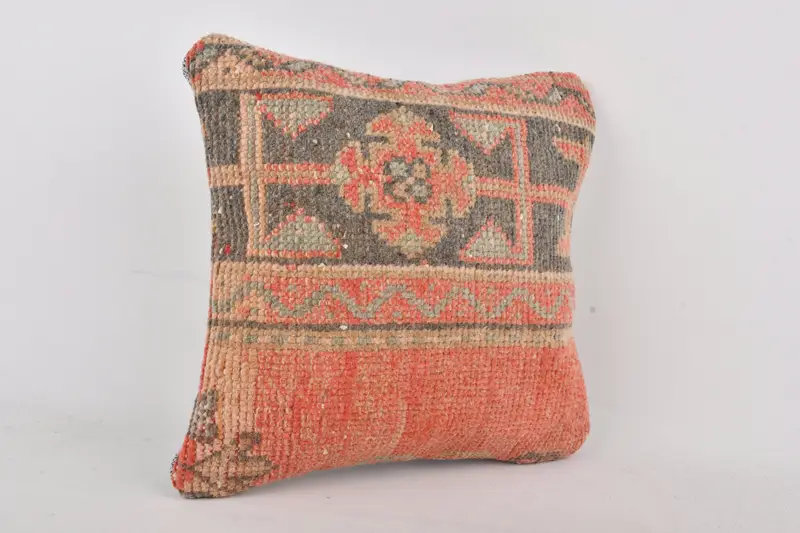 14x14 Red Kissenbedeckung, türkisches Kilim -Kissen, dekorative Bolsterkissenbedeckung, Boho -Kissenschein -Abdeckung, Kissenbezüge, ethnischer Kilimteppichkissen Kissen - 2