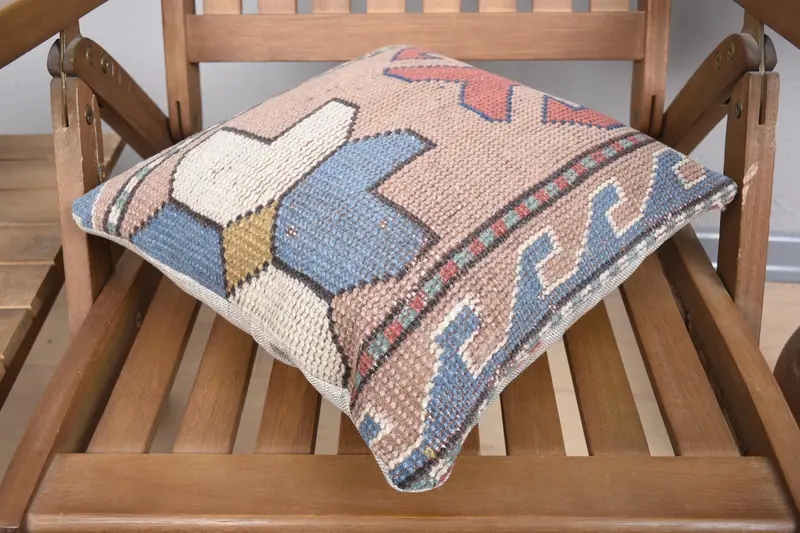 14x14 Pink Pillow Cover, Retro Pillow, Pillow Sham, Boho Pillow Sham Cover, Pastel Cushion Case, Pillow for Sofa, Kilim Cushion Sham - 4