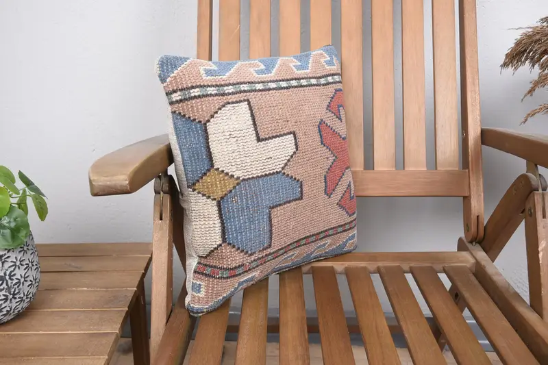 14x14 Pink Pillow Cover, Retro Pillow, Pillow Sham, Boho Pillow Sham Cover, Pastel Cushion Case, Pillow for Sofa, Kilim Cushion Sham - 2