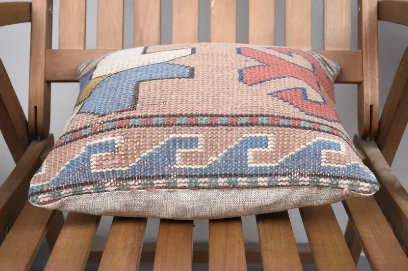 14x14 Pink Pillow Cover, Retro Pillow, Pillow Sham, Boho Pillow Sham Cover, Pastel Cushion Case, Pillow for Sofa, Kilim Cushion Sham - 5