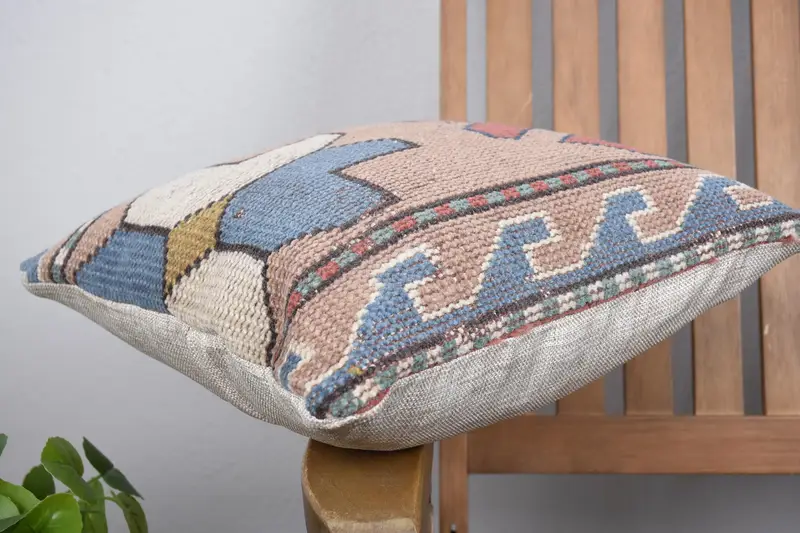 14x14 Pink Pillow Cover, Retro Pillow, Pillow Sham, Boho Pillow Sham Cover, Pastel Cushion Case, Pillow for Sofa, Kilim Cushion Sham - 6