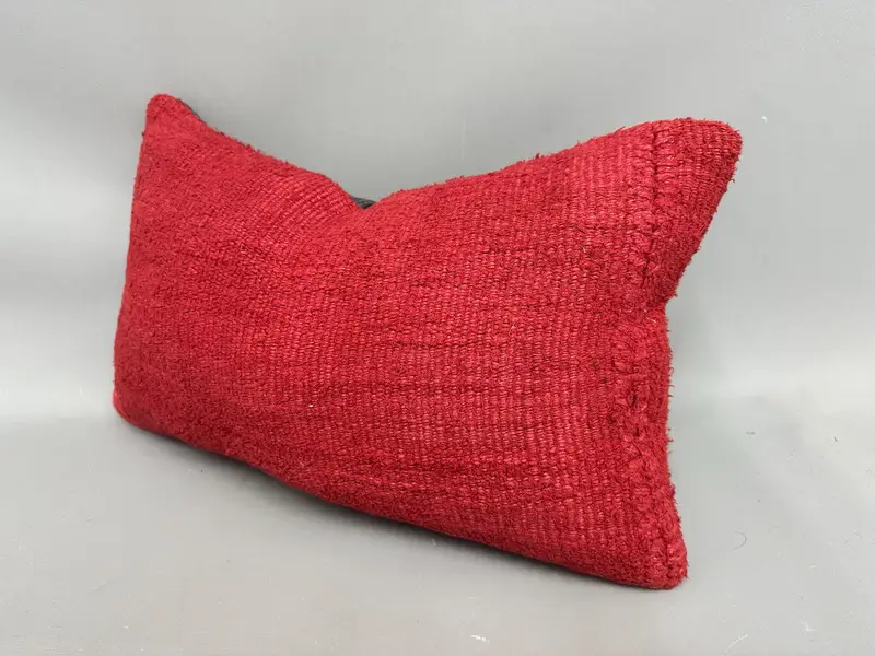 Kilim Pillow, 12x20 Red Pillow Sham, Outdoor Bolster Pillow Case, Vintage Kilim Pillow, Cushion Cover, Handmade Kilim Cushion - 3