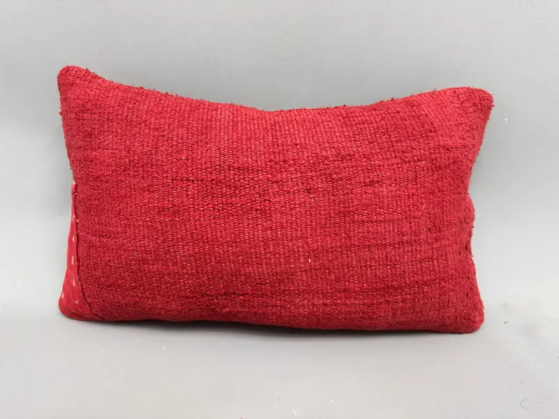 Kilim Pillow, 12x20 Red Pillow Sham, Outdoor Bolster Pillow Case, Vintage Kilim Pillow, Cushion Cover, Handmade Kilim Cushion - 4
