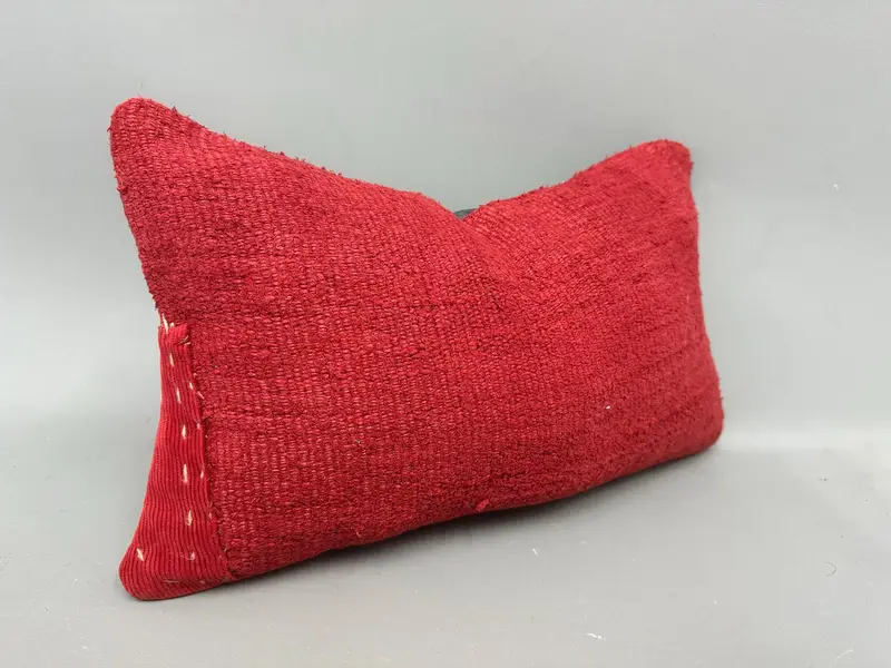 Kilim Pillow, 12x20 Red Pillow Sham, Outdoor Bolster Pillow Case, Vintage Kilim Pillow, Cushion Cover, Handmade Kilim Cushion - 2