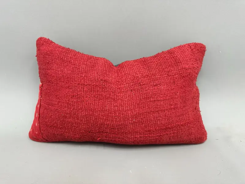 Kilim Pillow, 12x20 Red Pillow Sham, Outdoor Bolster Pillow Case, Vintage Kilim Pillow, Cushion Cover, Handmade Kilim Cushion - 1