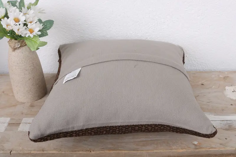 12x12 Brown Pillow Sham, Colorful Pillow Case, Boho Pillow, Antique Pillows, Bench Pillow Cover, Cushion Cover, Vintage Kilim Throw Pillow - 7