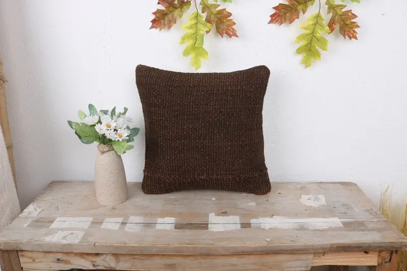 12x12 Brown Pillow Sham, Colorful Pillow Case, Boho Pillow, Antique Pillows, Bench Pillow Cover, Cushion Cover, Vintage Kilim Throw Pillow - 1