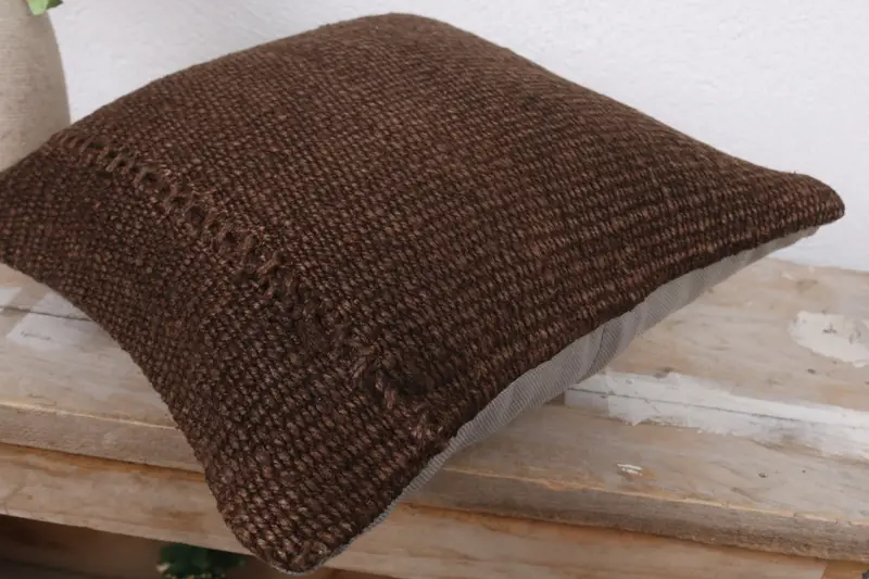 12x12 Brown Pillow Sham, Colorful Pillow Case, Boho Pillow, Antique Pillows, Bench Pillow Cover, Cushion Cover, Vintage Kilim Throw Pillow - 6