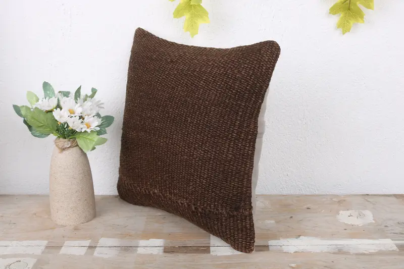 12x12 Brown Pillow Sham, Colorful Pillow Case, Boho Pillow, Antique Pillows, Bench Pillow Cover, Cushion Cover, Vintage Kilim Throw Pillow - 4