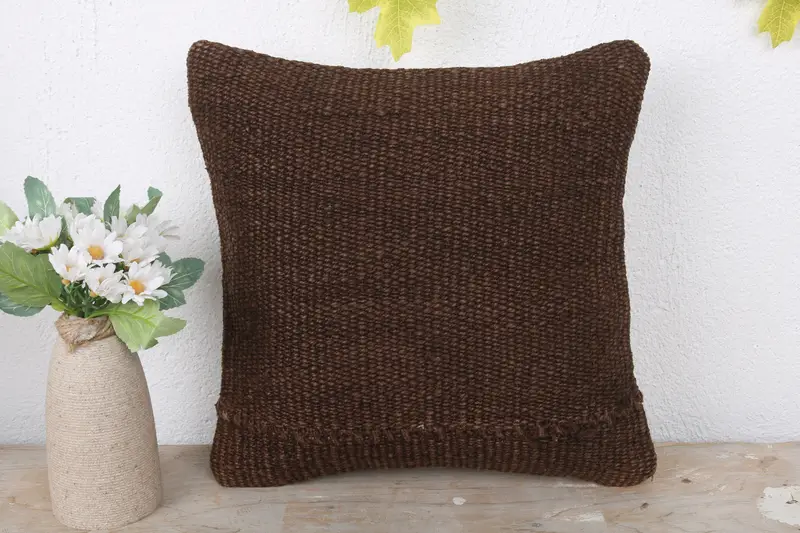 12x12 Brown Pillow Sham, Colorful Pillow Case, Boho Pillow, Antique Pillows, Bench Pillow Cover, Cushion Cover, Vintage Kilim Throw Pillow - 2