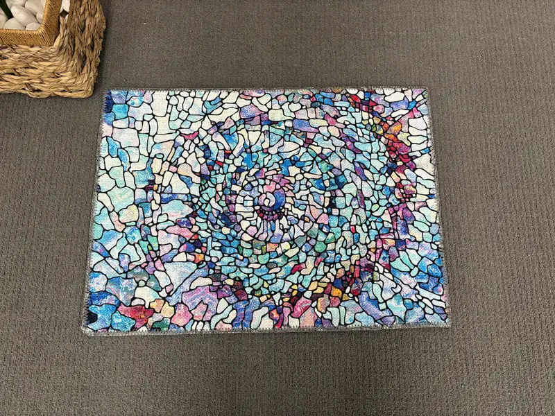 Zeitgenössischer bedruckter Teppich: trendige, farbenfrohe, spirituelle Heimdekoration