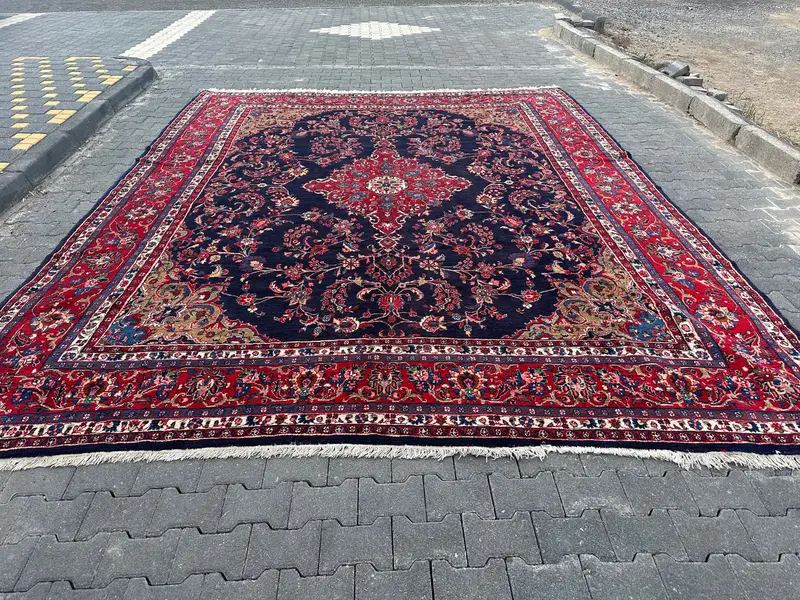 Mavi Oryantal Halı, Kırmızı Desenli 10x14 ft